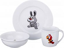 Набор посуды на 1 персону 3 предмета, зверята: кружка 300мл+тарелка 21,5см + салатник 15см., арт. 606-832