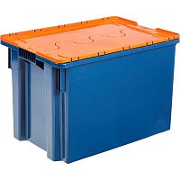 Ящик п/э 600х400х 400 сплошной синий, с крышкой оранжевой (605-1)