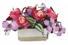 Декоративные цветы Розы малиновые с сиреневыми цветами в керамической вазе, арт. 56583