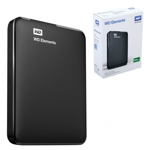 Диск жесткий внешний HDD WESTERN DIGITAL "Elements Portable", 500 GB, 2,5", USB 3.0, черный, WDBUZG5000ABK
