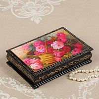 Шкатулка Розовые цветы в корзинке,11x16см, лаковая миниатюра 2664001