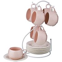 Чайный набор на 6 персон 12 предмета, 200 мл на метал.подставке розовый, арт. 374-056