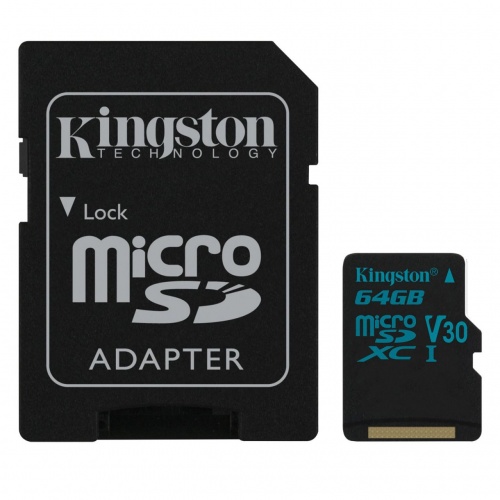 Карта памяти microSDXC 64 GB KINGSTON Canvas Go UHS-I U3, 90 Мб/сек (class 10), адаптер, SDCG2/64GB