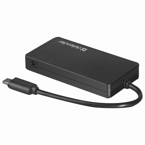 Хаб DEFENDER Quadro Transfer, Type-C - USB 3.0, 4 порта, кабель 0,14 м, черный, 83208