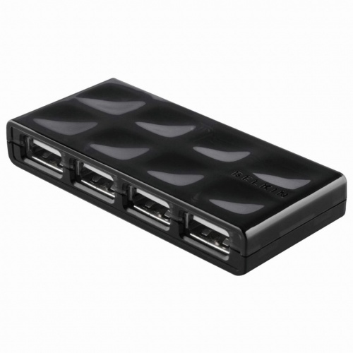 Хаб BELKIN Quilted, USB 2.0, 4 порта, порт для питания, черный, F5U404cwBLK