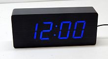 Часы электронные в деревянном корпусе VST-865-5 черные с синей подсветкой