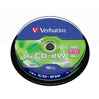 Носители информации CD-RW,8x-12x, Verbatim Serl Scratch, Cake/10,43480