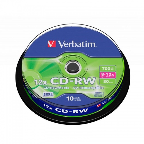 Носители информации CD-RW,8x-12x, Verbatim Serl Scratch, Cake/10,43480