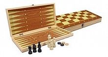 Шахматы, нарды, шашки деревянные 3 в 1 (поле 29 см) фигуры из пластика, арт. P00029