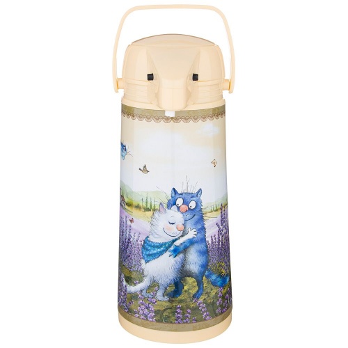 Термос agness синие коты со стеклянной колбой и помпой 1.9 л, арт. 910-672