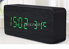 Часы электронные в деревянном корпусе VST-862 черные с зеленой подсветкой