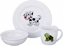 Набор посуды на 1 персону 3 предмета, зверята: кружка 300мл+тарелка 21,5см + салатник 15см., арт. 606-831