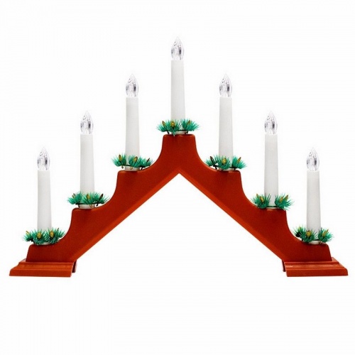 Новогодняя горка 7 свечек, красная, цвет свечения: ТЕПЛЫЙ БЕЛЫЙ 501-082