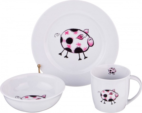 Набор посуды на 1 персону 3 предмета, кружка 300мл+тарелка 21,5см + салатник 15см., арт. 606-843