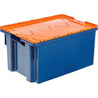 Ящик п/э 600х400х300 сплошной синий, с крышкой оранжевой (601-1)