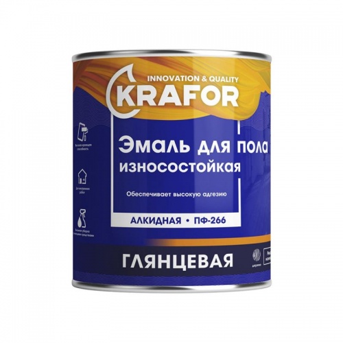 Эмаль ПФ-266 для пола KRAFOR красно-коричневая 1,9кг (4620009382103)