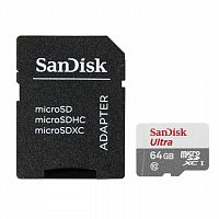 Карта памяти microSDXC, 64 GB, SANDISK Ultra UHS-I U1, 80 Мб/сек (class 10), адаптер, QUNS-064G-GN3MA