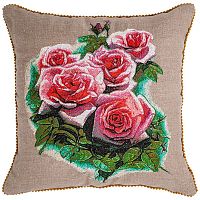 Подушка декоративная акварель,розы,45х45см,серый+розовый,100% лён, вышивка, арт. 850-827-86