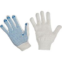Перчатки защитные трикотажные с ПВХ Точка 4 нити 40-42гр 10кл (50 пар/уп)