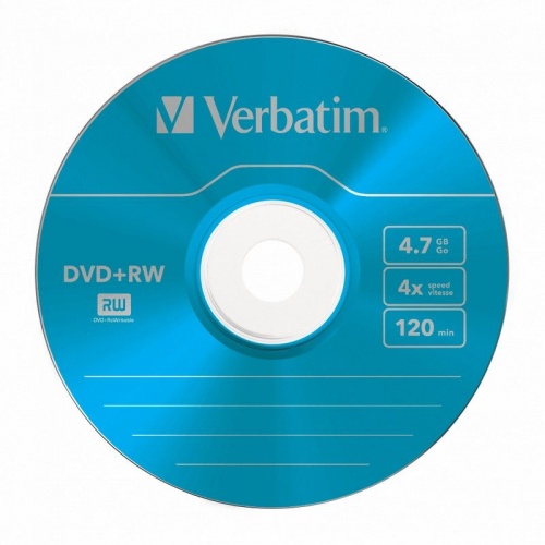 Носители информации DVD+RW,4x, Verbatim Serl Colour, Slim/5,43297