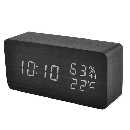 Часы электронные в деревянном корпусе VST-862s черные с белой подсветкой