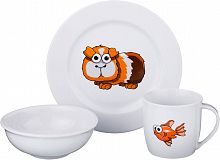Набор посуды на 1 персону 3 предмета, зверята: кружка 300мл+тарелка 21,5см + салатник 15см., арт. 606-833