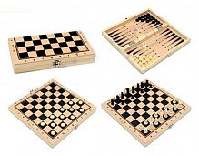 Шахматы, нарды, шашки деревянные 3 в 1 (поле 34 см) фигуры из пластика, арт. P00030